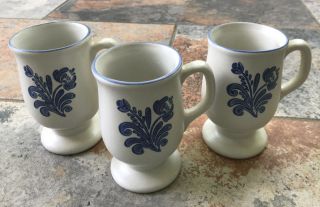 Vintage Pfaltzgraff Yorktowne Blue - Set Of 3 Pedestal Footed Trim Coffee Mug