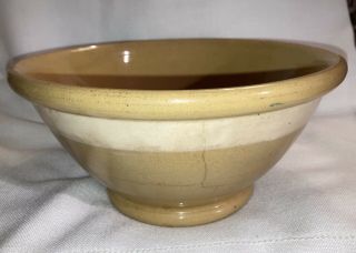 Large Vintage Stoneware Yellow Ware Mixing Bowl Tan/white Stripe Primitive