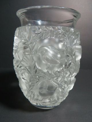 Crystal Lalique France Bagatelle Clear & Frosted Art Vase 12 Birds 6 3/4 "