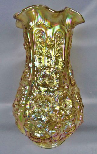 Fenton For Singleton Bailey Poppy Show Gold Carnival Glass Vase F012