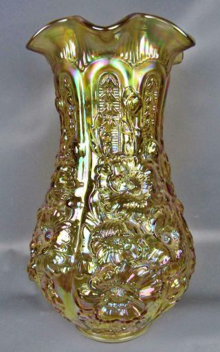 Fenton for Singleton Bailey POPPY SHOW Gold Carnival Glass Vase F012 2