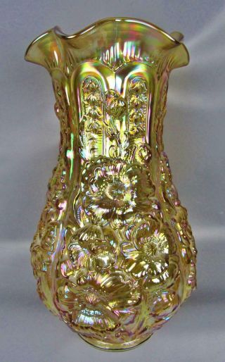 Fenton for Singleton Bailey POPPY SHOW Gold Carnival Glass Vase F012 3