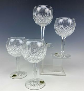 Set 4 Signed Waterford Deep Cut Crystal Lismore Pattern Balloon Wine Glass Ccw