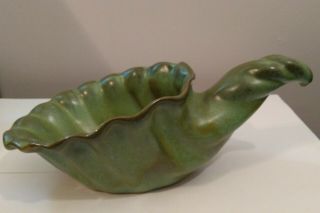 Frankoma Pottery Horn Of Plenty Cornucopia Bowl Dish Clay Planter Green 12 " W 5 "
