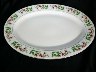 Gibson Designs Holiday Gold Pattern Oval Serving Platter 14 "