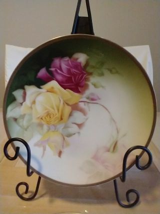 Vintage Sevres Bavaria Thomas Hand Painted Roses Plate,  Signed,  Marks,