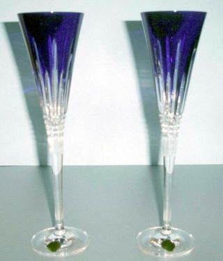 Waterford Crystal Lismore Diamond Cobalt Blue Champagne Flute Pair 40021886
