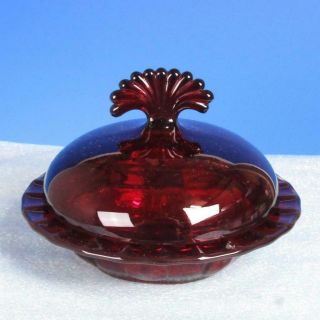 Martinsville Glass - Moondrops Ruby Red - Covered Butter Dish
