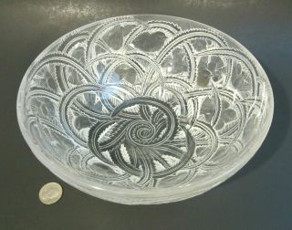 Lalique Signed French Frosted Crystal Pinsons Finches Birds Art Glass 9.  25 " Bowl