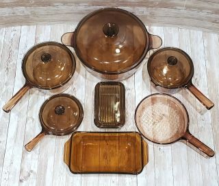 12 Pc Visions Visionware Corning Ware Amber Glass Cookware - Saucepans,  Skillet 2