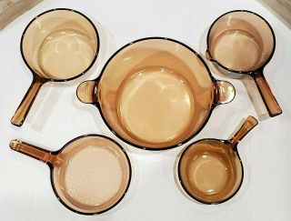 12 Pc Visions Visionware Corning Ware Amber Glass Cookware - Saucepans,  Skillet 3