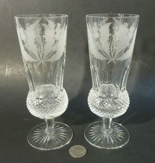 2 Edinburgh Crystal " Thistle " Cut Engraved Glass 6 7/8 " Champagne Flute Goblets
