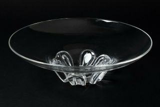Signed Steuben Clear Crystal Coronet Bowl 13 " Wide Center Piece Dish