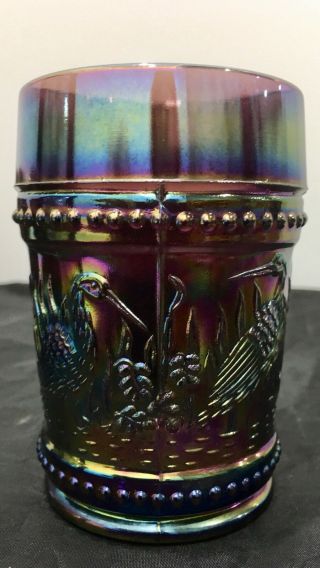 L.  G.  Wright Stork Rushes Water Pitcher Tumbler Set Amethyst Carnival Glass 7 pc 3