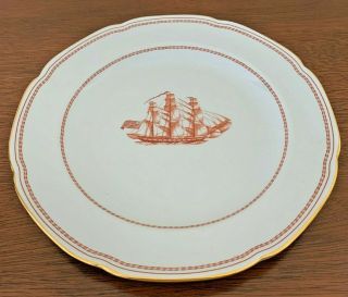 Spode Trade Winds Red Dinner Plate - 10 " - Ship Grand Turk 1786 Made In England