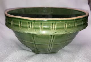 Large Vintage Stoneware Yellow Ware Mixing Bowl Green Primitive 5.  5 "