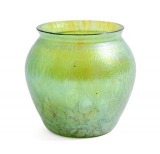 A Loetz Papillon Green Iridescent Glass Small Vase - Art Nouveau Period