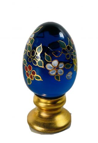 Fenton Glass Cobalt Blue Egg Limited Edition Hand Painted D.  Anderson 535/2500