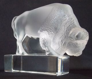 Lalique France Crystal Bison Paperweight - Signed
