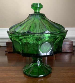 Fostoria Coin Glass Emerald Green 8 1/2 Inch Bowl W Lid