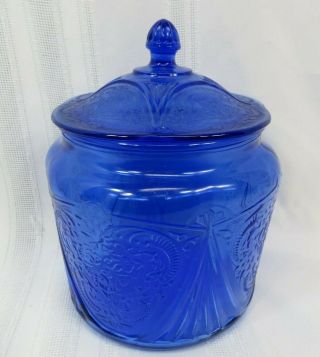 Hazel - Atlas Blue Royal Lace Cookie Jar With Lid Depression Glass 1934 - 1941