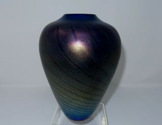 Huge Robert Held Signed Art Glass Vase,  Gorgeous Iridescent Colors 9 1/2 "