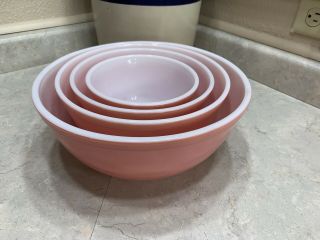 Vintage Pyrex Pink Mixing Bowls Complete Set 401 402 403 404