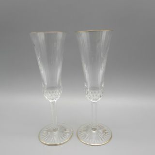St Louis Crystal Apollo Gold Flute Champagne Glasses - Set Of Two