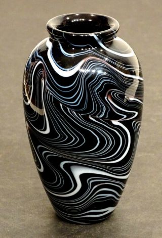 Stunning Signed Orient & Flume Studio Art Glass Agate Swirl Pattern Vase