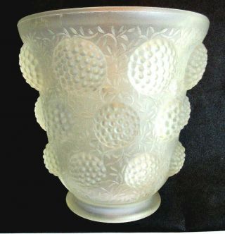 French Art Deco Vase In Carved Thick Glass,  Model Cabochons Beaded Verlys France
