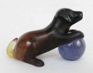 Daum France Art Glass Pate De Verre Labrador Puppy Dog W/blue Ball Figure W/ Box