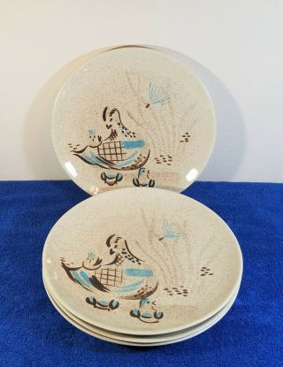 2 - Vintage Red Wing Pottery Hand Painted Bob White Plates - 11 " Quail/hen Design