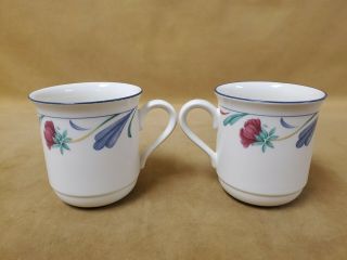 Lenox Poppies On Blue Chinastone Mugs Coffee Cugs Tea Mugs Set Of 2 Tall Cups