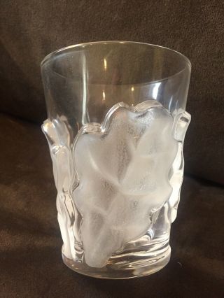 Lalique France Clear & Frosted Crystal Glass Tumbler Vase With Leaves