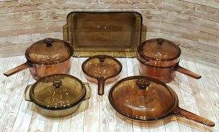 12 Pc Visions Visionware Corning Ware Amber Glass Cookware - Saucepans,  Skillets