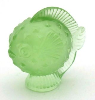 Phenomenal Lalique France Lime Green Puffer Fish Art Glass Sculpture