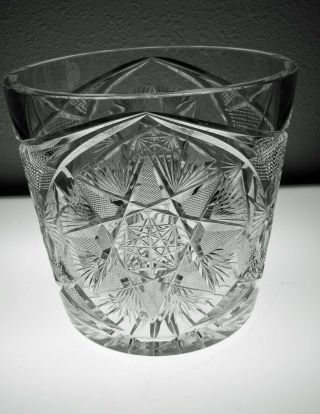 Large American Brilliant (abp) Cut Glass Ice Bucket W/a Sp Liner