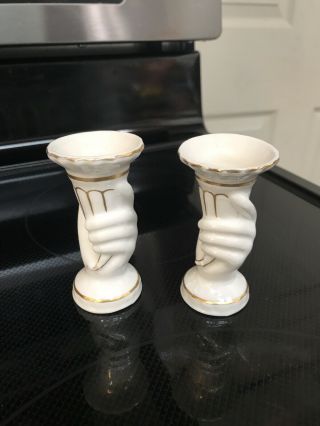Two VA Vista Alegre Portugal Hand Painted Small Vases Gold Trim Pair 3” 2