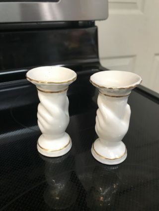 Two VA Vista Alegre Portugal Hand Painted Small Vases Gold Trim Pair 3” 3
