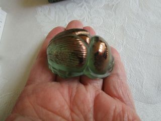 Vintage Rare Lalique Crystal Scarab Beetle Paperweight Figurine Green Gold NIB 2