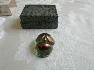Vintage Rare Lalique Crystal Scarab Beetle Paperweight Figurine Green Gold NIB 3