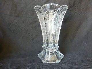 Antique Cut And Copper Wheel Engraved Heisey Glass Vase