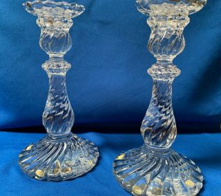 Pair Baccarat France Bambous Twist Crystal Candlestick Holders 9 "