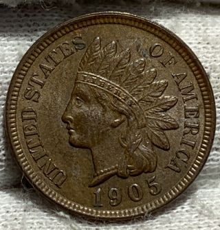 1905 Indian Head Cent Penny Au,  Strong 4 Diamonds Overall Coin