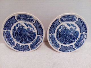 Alfred Meakin Fair Winds Blue 2 Bread/butter Plates,  Staffordshire England