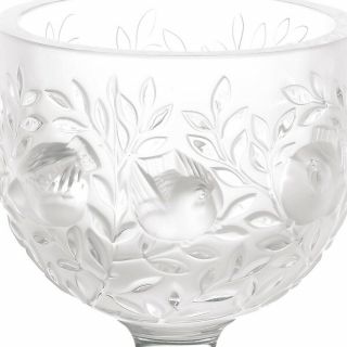 Lalique France Crystal Elizabeth Sparrow Footed Bowl Vase,  12265 Perfect