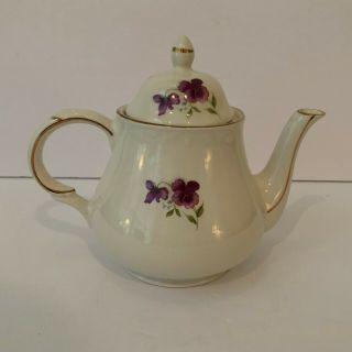 Arthur Wood & Son 6342 Porcelain Pansy Teapot with Lid & Gold Trim EUC 2
