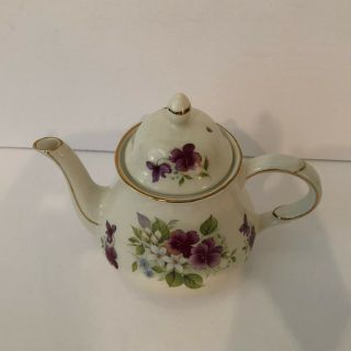 Arthur Wood & Son 6342 Porcelain Pansy Teapot with Lid & Gold Trim EUC 3
