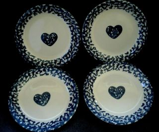 Folk Craft by Tienshan Hearts Dark Blue Sponge Plates 7.  5 
