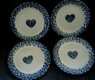 Folk Craft by Tienshan Hearts Dark Blue Sponge Plates 7.  5 